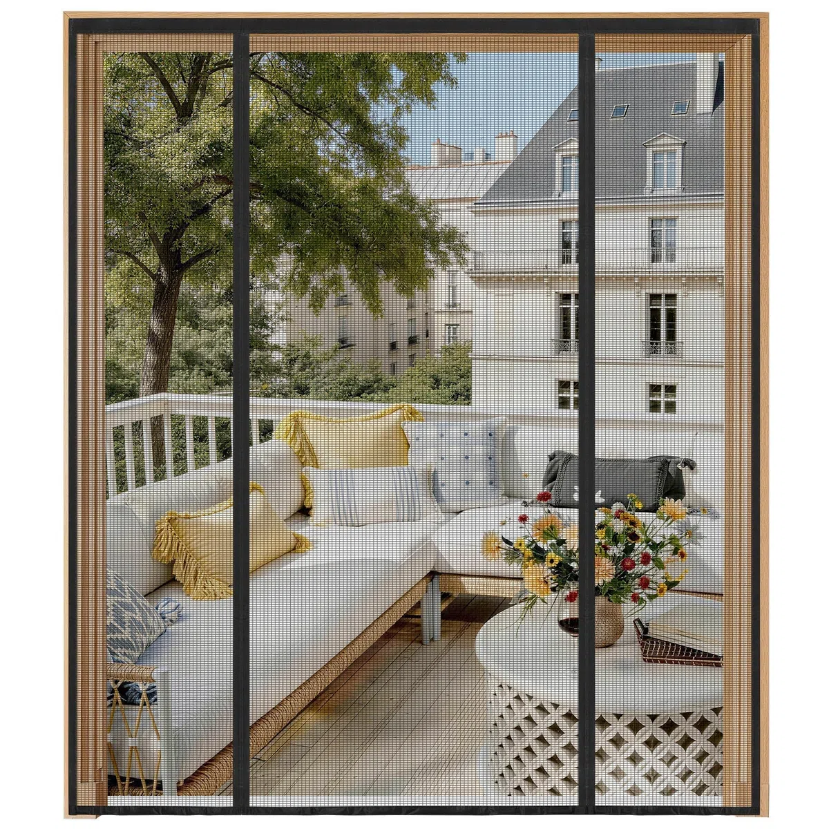 Mosquitera Puerta Magnética 200x210 cm Doble Puerta, Cortina Antimosquitos Malla Resistente, Cierre Automático, Sin Taladrar, para Balcón, Cocina, Puerta Corredera y Terraza, Negra