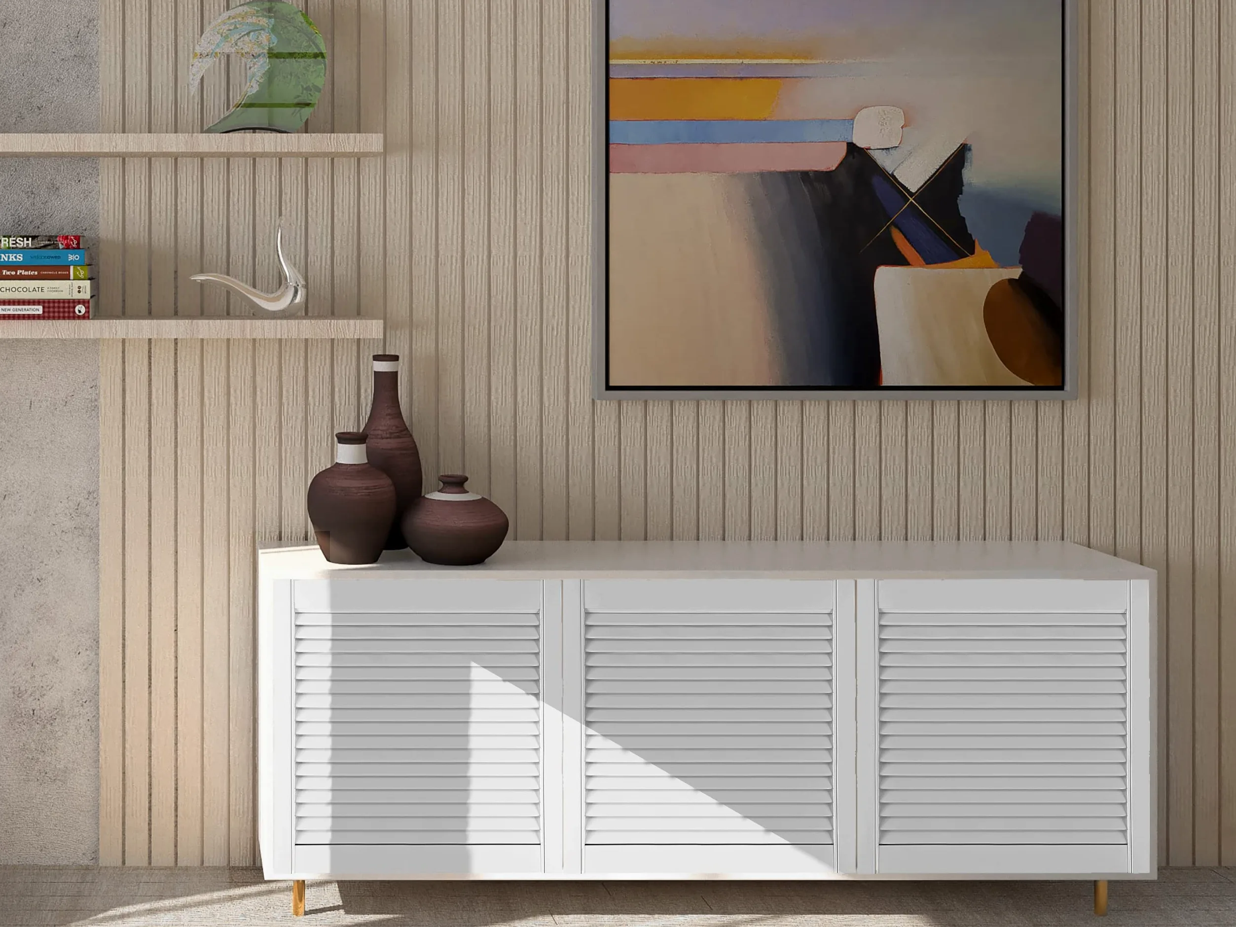 DecoMeister Puerta de Celosia Tipo Persiana Blanca con Marco de Madera Maciza de Pino Frente de Mueble Imprimado con Lamas Listones Abiertos de Dimensiones 494x1700 mm Juego de Dos Piezas