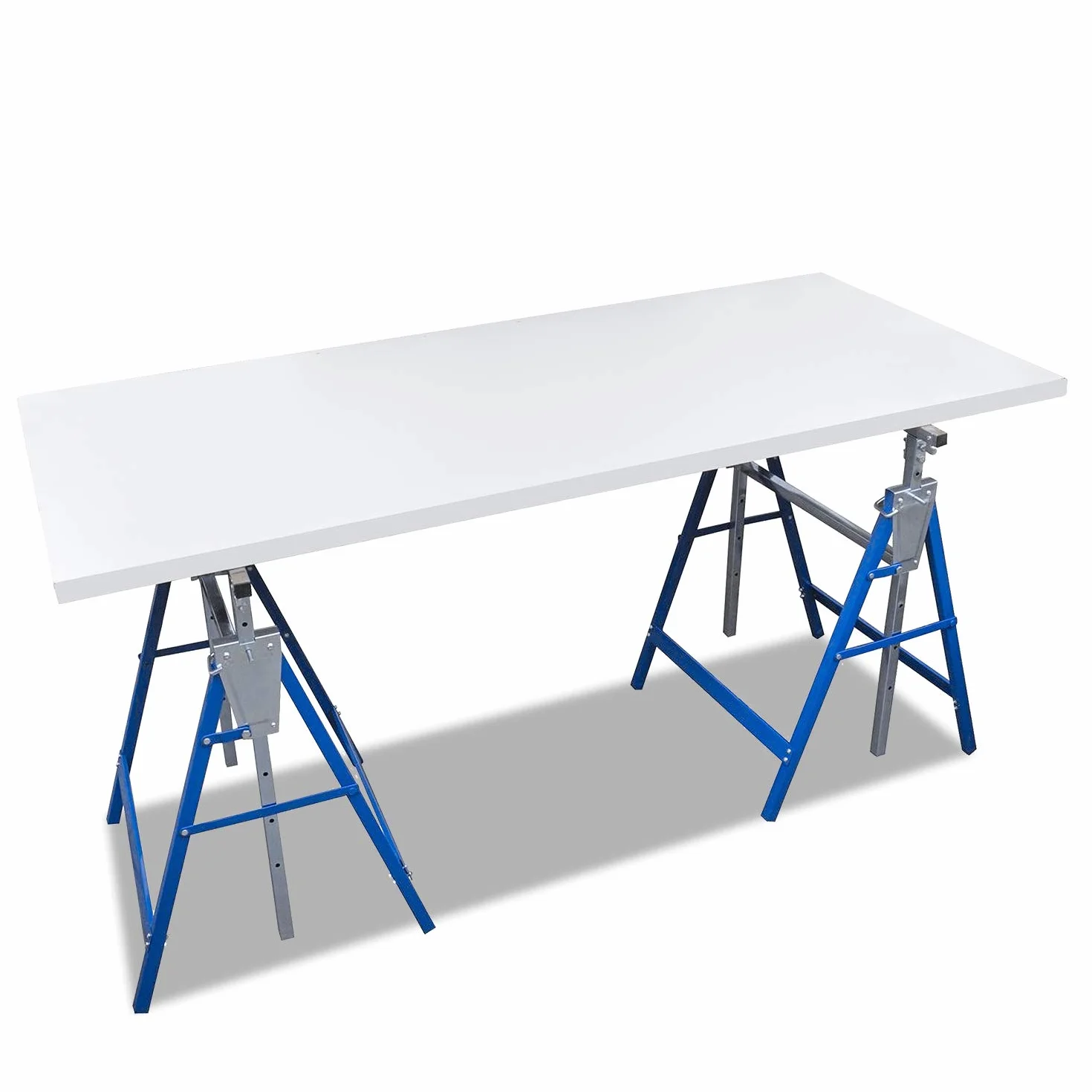 2 x Andamios de 200 kg de carga, caballete plegable de metal, altura de trabajo variable de 800 - 1300 mm, altura regulable,Blanco