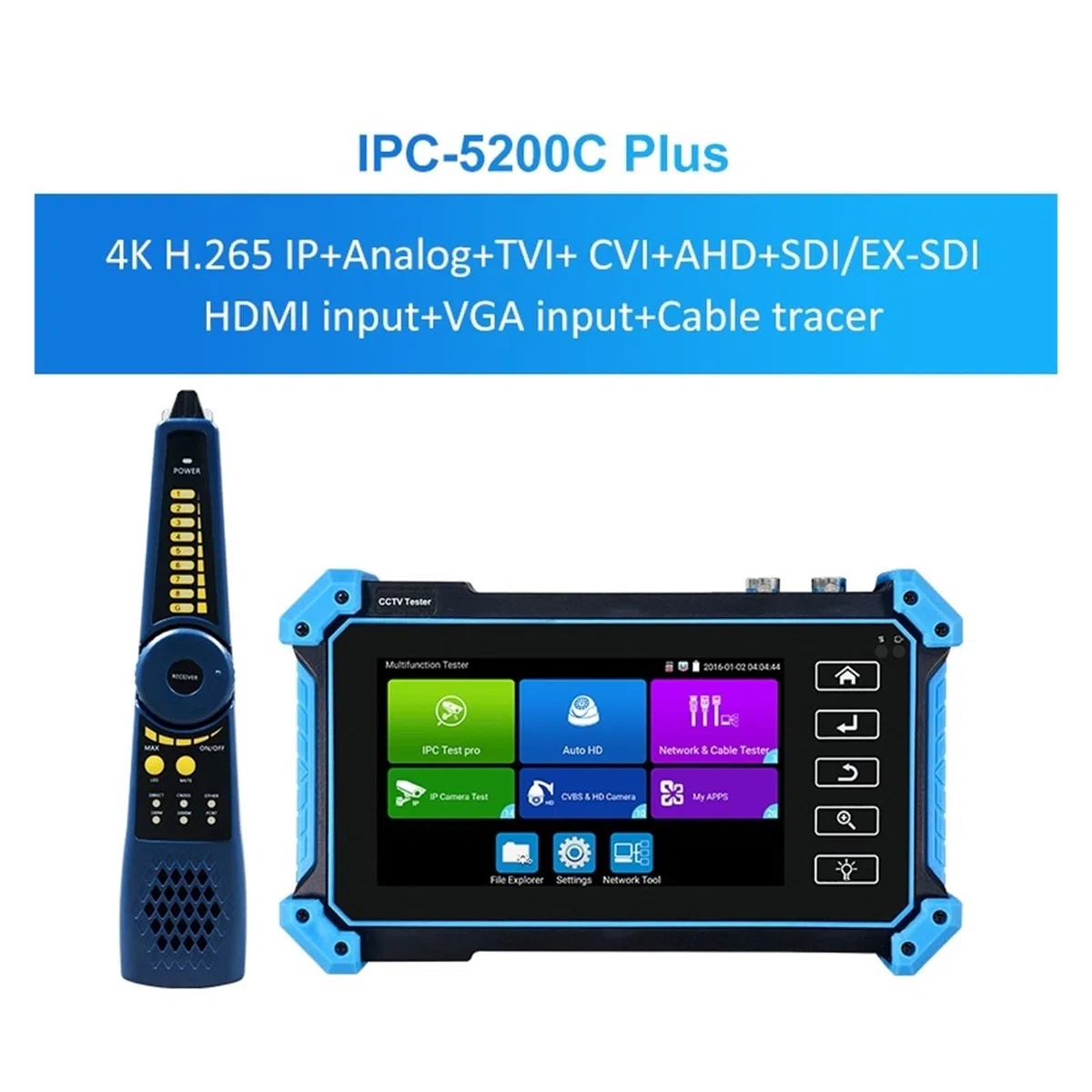 Comprobador de cámara portátil Probador Ip 4K Ipc 5200c Plus, Cámara Cctv, Monitor De Seguridad, Prueba Analógica Poe, Probador CCTV Rj45, Probador De Cable De Red Visualización de imágenes de cámara
