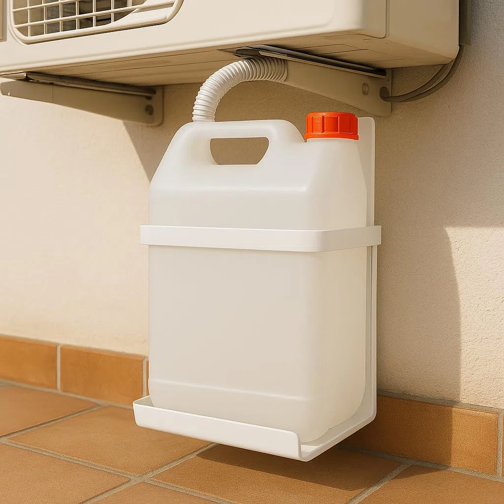Recamania Kit de Desague para Aire Acondicionado | Garrafa de PVC 10 litros y Soporte Metalico en U para Pared | Garrafa Condensacion Universal para Exterior e Interior
