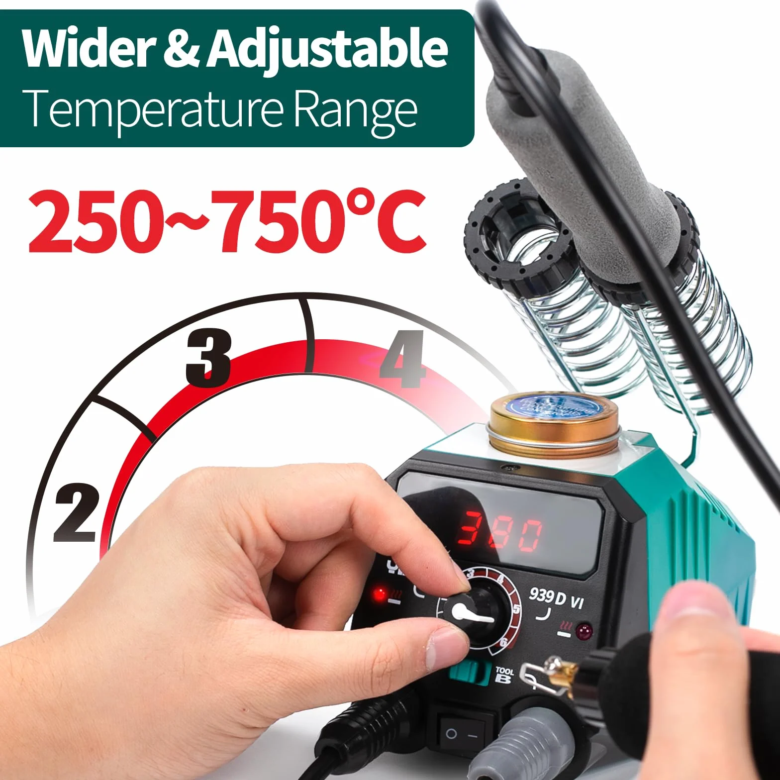 YIHUA 939D-VI Kit de quema de grabador madera de doble pluma con pantalla digital con 20 puntas de alambre, pluma de quema de madera desmontable, pinzas utilizadas como herramienta de quema de madera