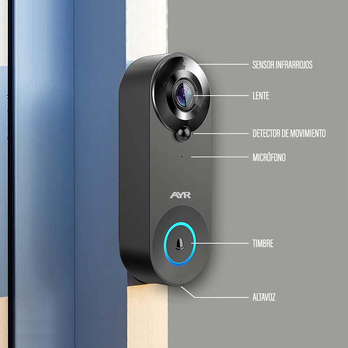 Mirilla Digital WiFi Outdoor AYR 761. Protege TU Puerta. Sensor de Movimiento, Infrarrojos y visión Nocturna. Pruébame con Alexa y Google Home.