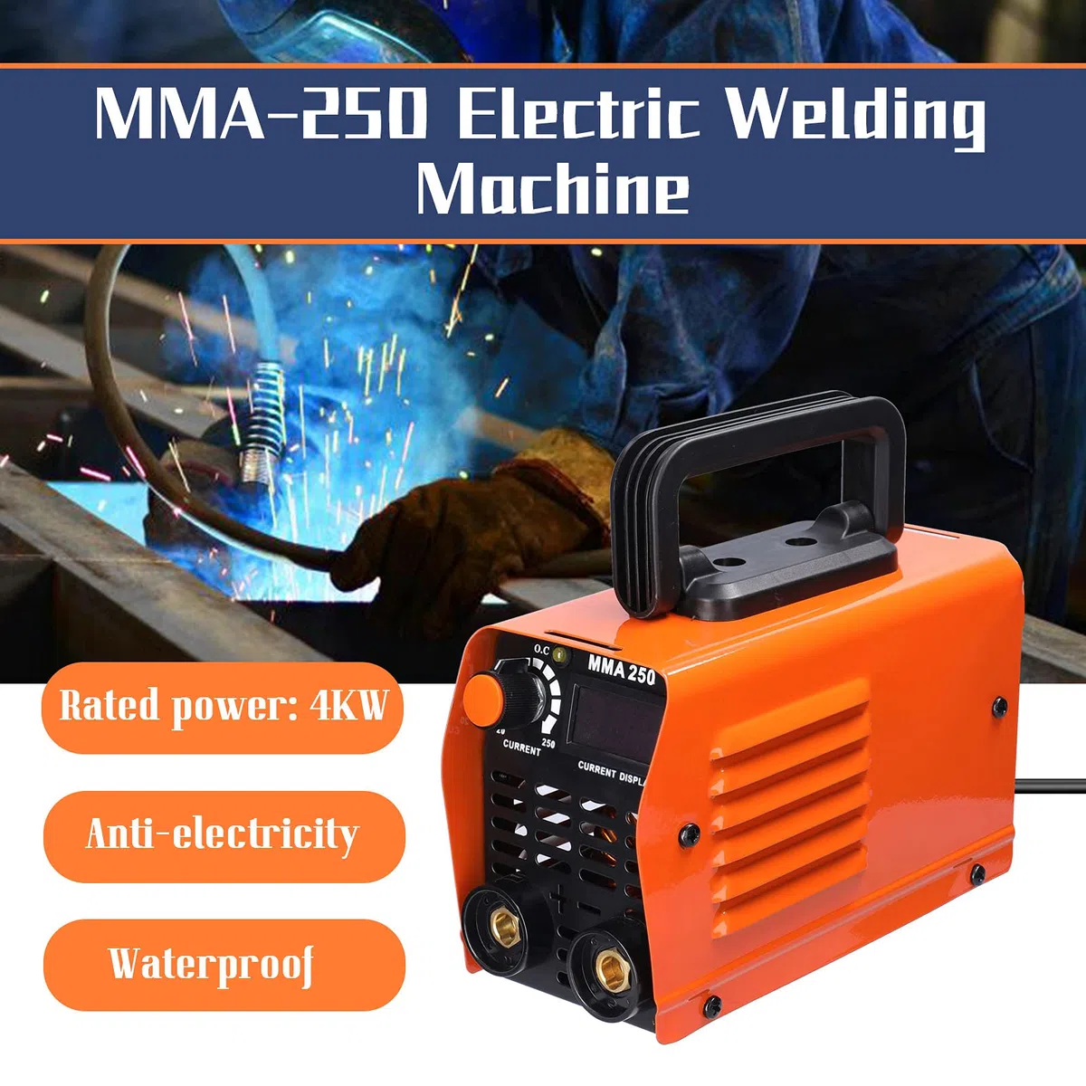 Soldador Inverter Geevorks 20-250A MMA Mini Soldadora de Arco Tecnología Profesional IGBT | 1,90 KG, 200x 86 x 123mm | Impermeable | Maquina de Soldar Electrodo 220V, Naranja