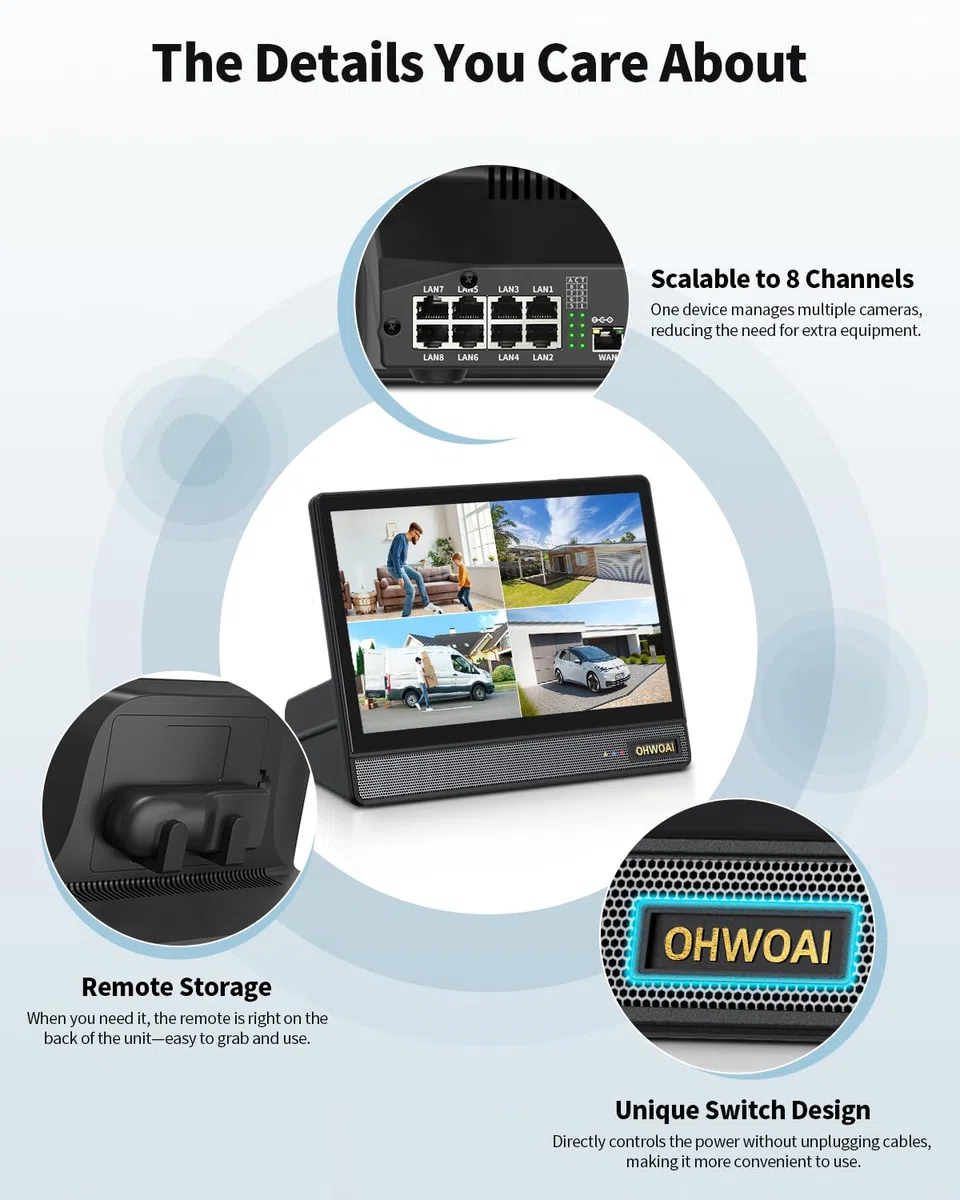 Monitor 4K Ultra HD y todo en uno: sistema de cámara de seguridad para exteriores con cable, cámaras POE para seguridad del hogar, sistemas de videovigilancia NVR con detección de movimiento