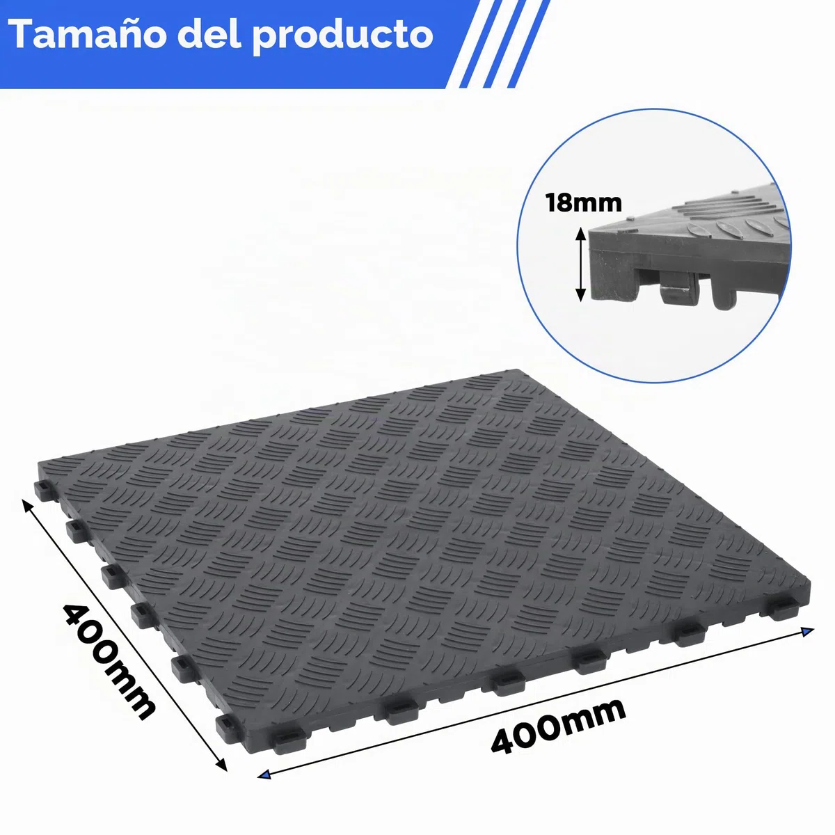 Nisorpa - Lote de 20 baldosas de suelo de garaje de PVC - 40 x 40 cm - encajables - Antideslizantes - Resistentes - Para taller - 18 mm de grosor - Negro