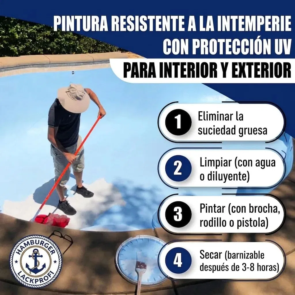 2-K Pintura para piscina, color azul turquesa brillante RAL 5018, para plástico reforzado + fibra de vidrio, juego de 2 k, pintura para piscina, revestimiento para piscinas, color submarino, Azul