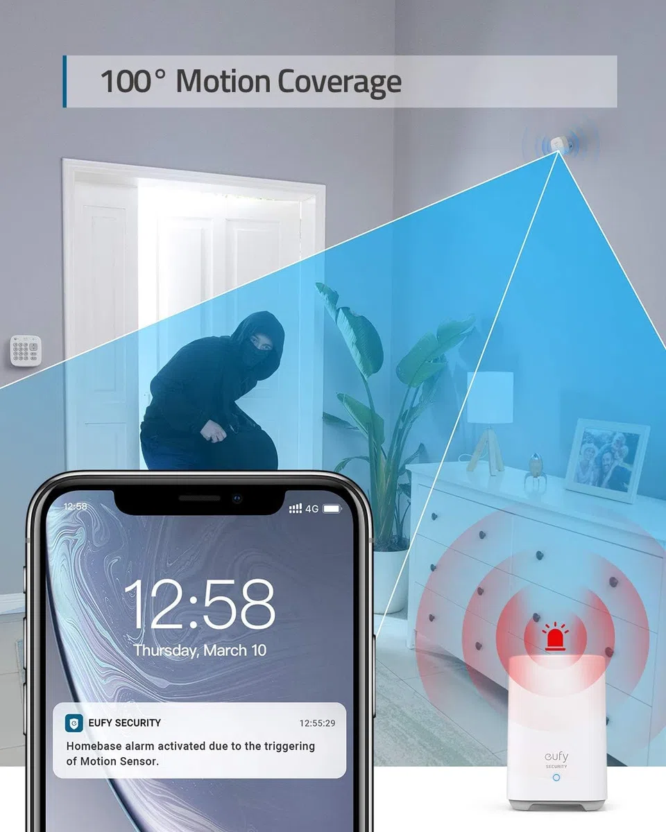 eufy Security 5 Piezas Smart Home Set, Sistema de Seguridad Inteligente para el hogar, con Cerradura de Puerta, Sensor de Movimiento, 2 sensores de Robo, Sistema de Alarma, Compatible con eufyCam