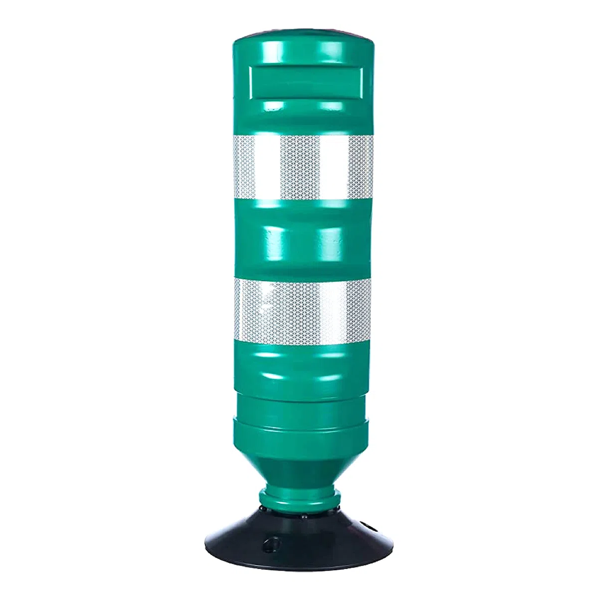 PARKING FACIL | Hito Cilíndrico H-75 con Base en Color Verde con Bandas Reflectantes | Elemento de Seguridad Vial para Carreteras, Parking, Garajes | Tornillería Incluida | Tamaño: 75 cm |