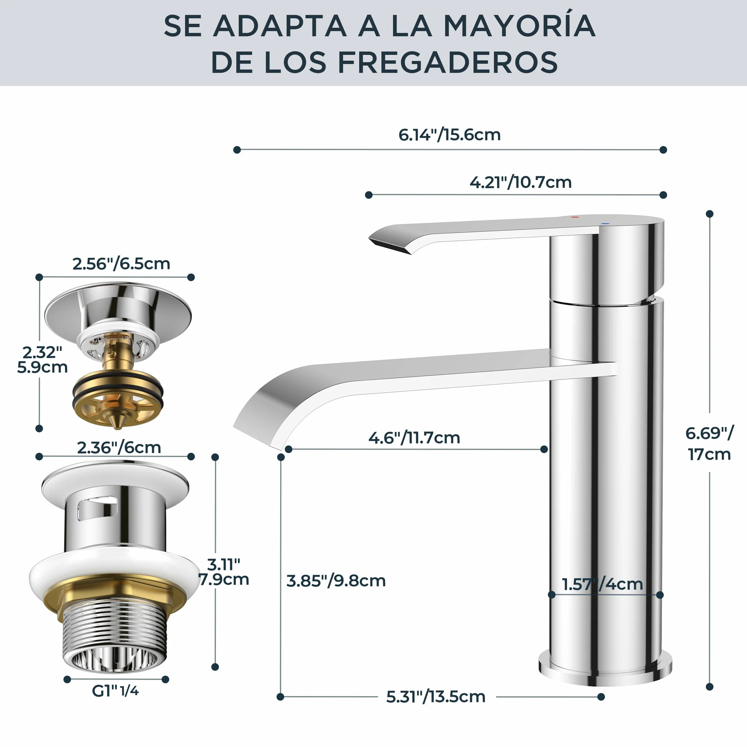 FORIOUS Grifo Lavabo Alto Con Desagüe, Grifo Baño Monomando De Acero Inoxidable para Lavabos de Baño,Diseño Cascada Con Altura De Caño 98MM，Cromo