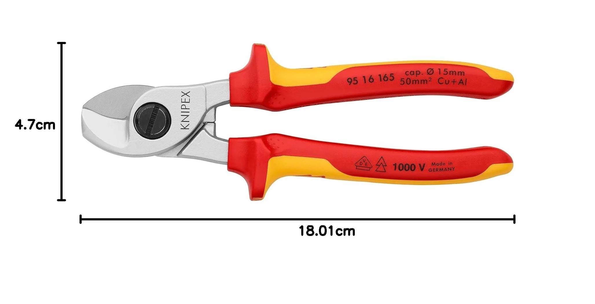 KNIPEX Tijeras cortacables cromado aislados con fundas multicomponentes, según norma VDE 165 mm, 95 16 165