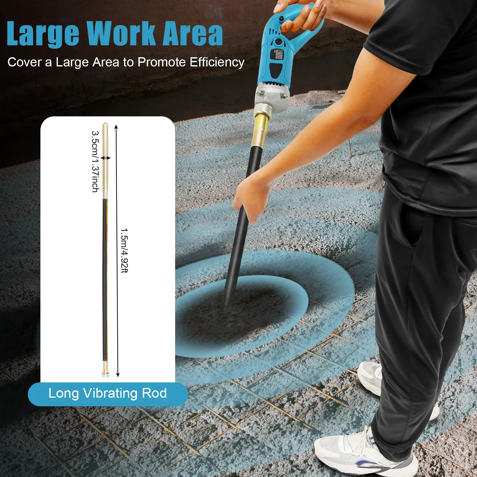 Vibrador de hormigón de 220 V, 1300 W, 4300 rpm, con manguera de 1,5 m y 3,5 cm de diámetro, para construcción de puentes, instalaciones industriales
