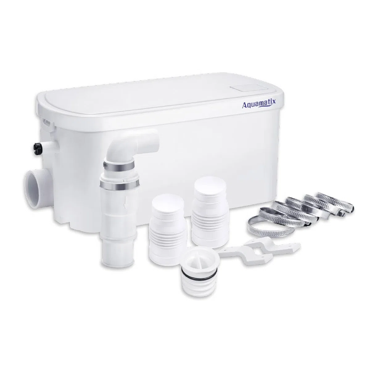 Aquamatix pequeña estación de elevación, 250 W con triturador compacto, bomba de aguas residuales hasta 8 m de altura de descarga, con 2 entradas, para ducha y lavabo