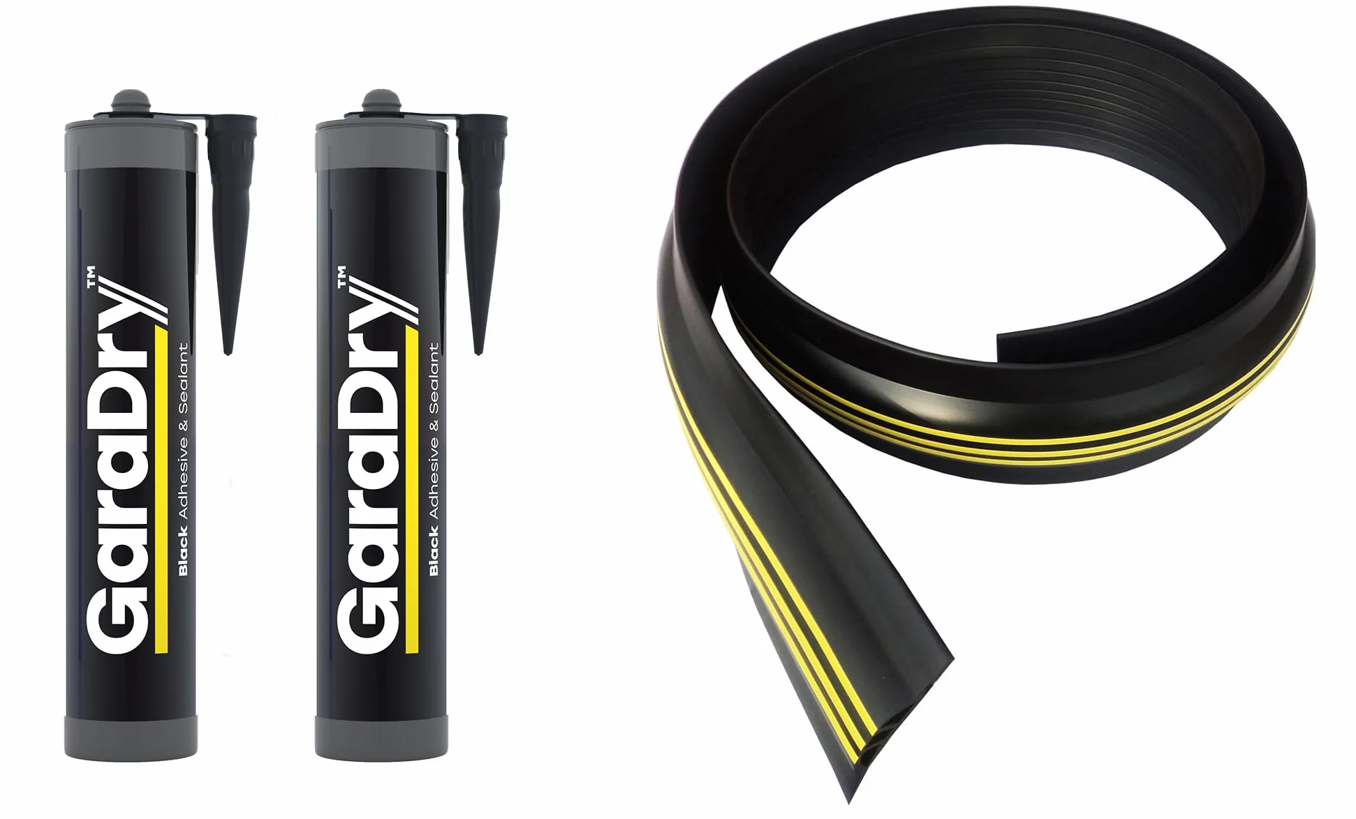 Kit de sellado de umbral de puerta de garaje de 2,5 cm de alto 4,34 de longitud | PVC flexible | Kit Completo Incluye 2 Adhesivos | GaraDry