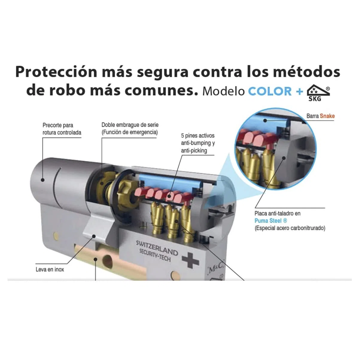 M&C Minos Bombín Cerradura Alta Seguridad Certificación Seguridad Máxima SKG 3 Estrellas 32x32mm Anti Bumping Resistente Taladro Tecnología Suiza Color Dorado 5 Llaves Incluidas, Pequeña
