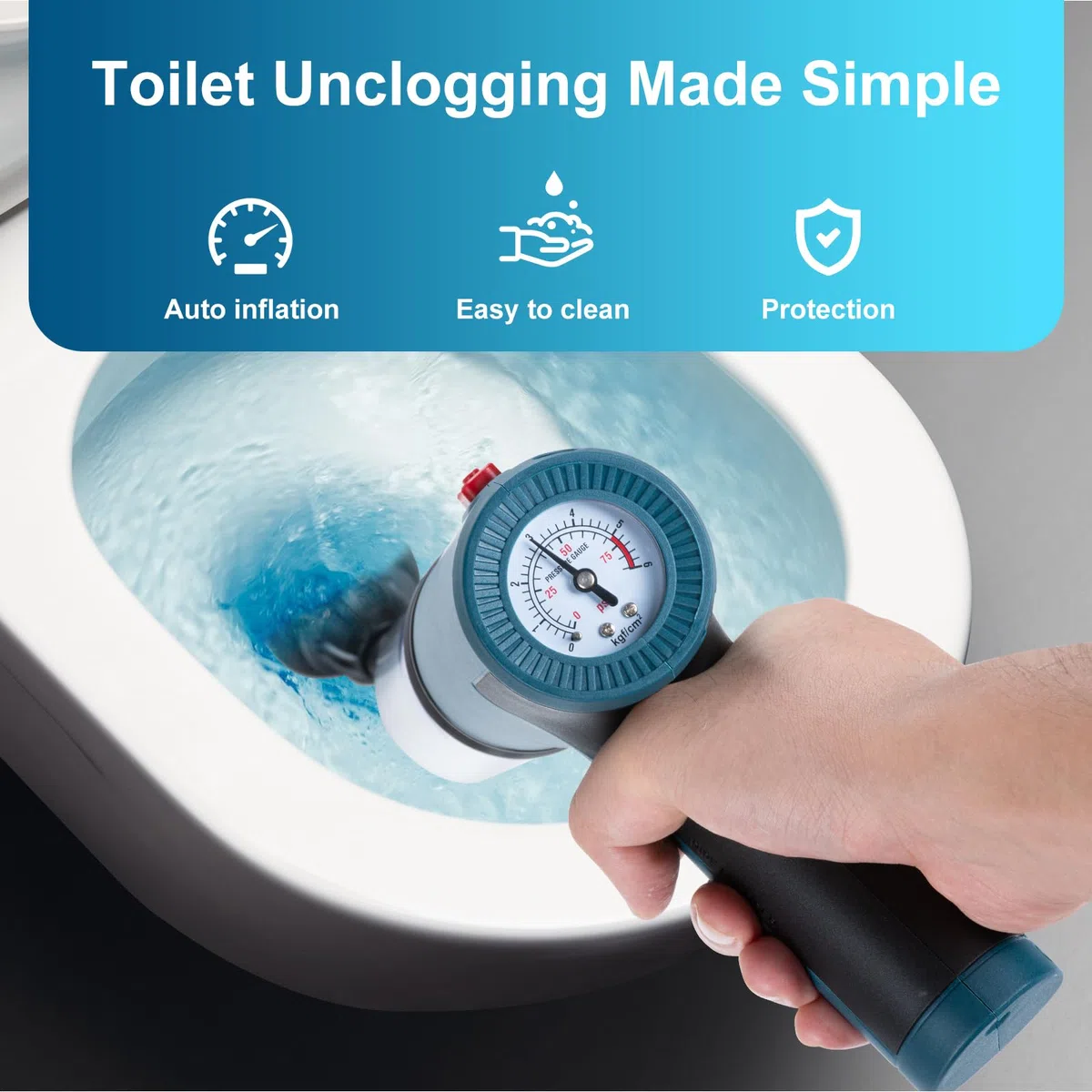 Desatascador eléctrico Tuberías WC, Desatascador eléctrico profesional, Desatascador de Tuberías de Alta Presión con Manómetro, para Inodoro, Lavabo, Fregadero, Ducha y Bañera