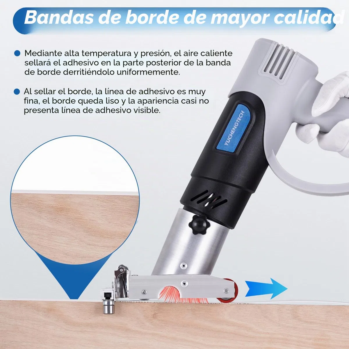 YUCHENGTECH Encoladora de Cantos Manual Portátil Encoladora de Cantos Termofusible 50-600℃ Temperatura Ajustable para 0-60 mm Cinta Tapacantos Adhesiva Termofusible