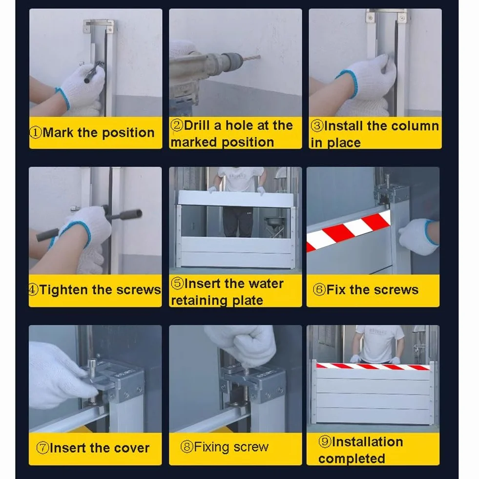 Barrera Antiinundaciones de Aleación de Aluminio Protector de Barrera Contra Inundaciones para Puerta Kit de Barrera Contra Inundaciones Reutilizable de Tamaño Personalizado HXQSL(83x20cm)