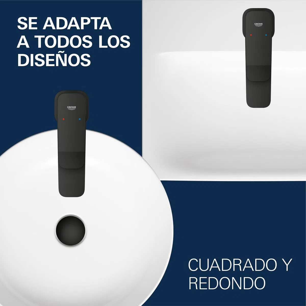 GROHE Dice Grifo de Lavabo XL Cuerpo Liso para Lavabos Exentos (Cartucho Cerámico 28 mm, Ahorro de Agua, Conexiones 3/8", Fácil de Instalar QuickTool Incluido), Negro Mate, 1018922430