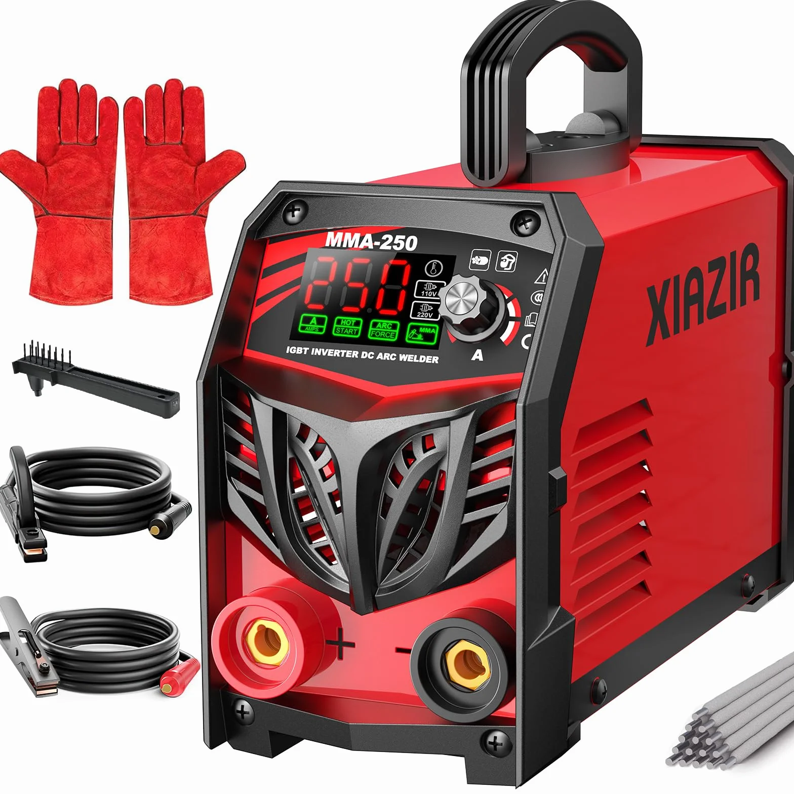 Soldador ARC 250A 220V con pantalla LED, soldadora portátil IGBT con Hot Start, Arc Force & Anti-Stick, kit completo para bricolaje, taller y granja