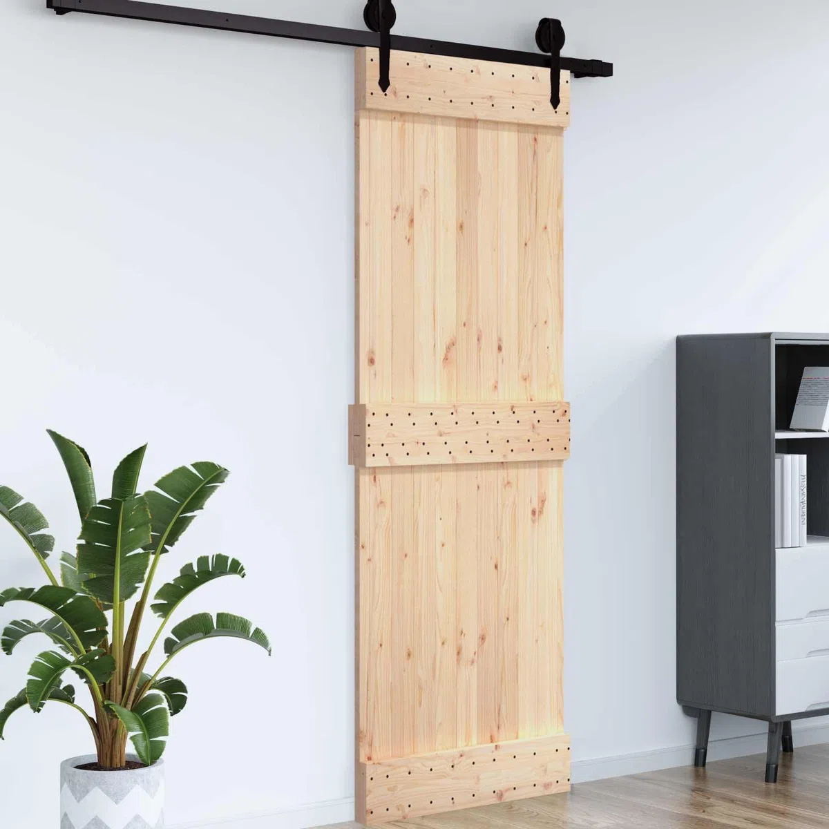 vidaXL Puerta Narvik Natural 85 x 210 cm Madera de Pino Sólido, Puerta Rectangular Moderna, Interior de Pino, Ahorra Espacio, Separador Contemporáneo de Habitaciones, Diseño Funcional