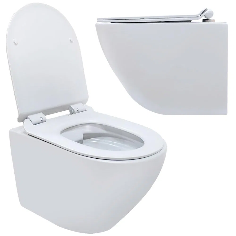 Inodoro suspendido - Cerámica - Sin bridas -Blanco - Soft-close - Tapa extra fina - Diseño elegante y moderno