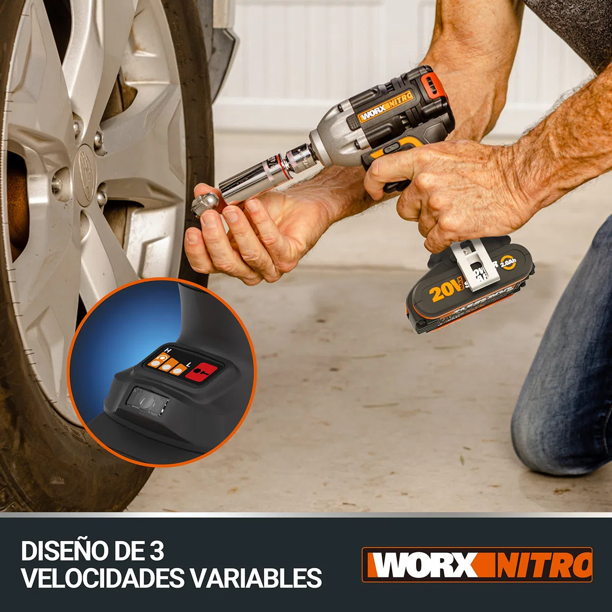 WORX WX272.9 Atornillador de Impacto Brushless 20V Sin Batería, 3 Velocidades Variables, Más Potencia que Modelos Convencionales, LED y Microtextura
