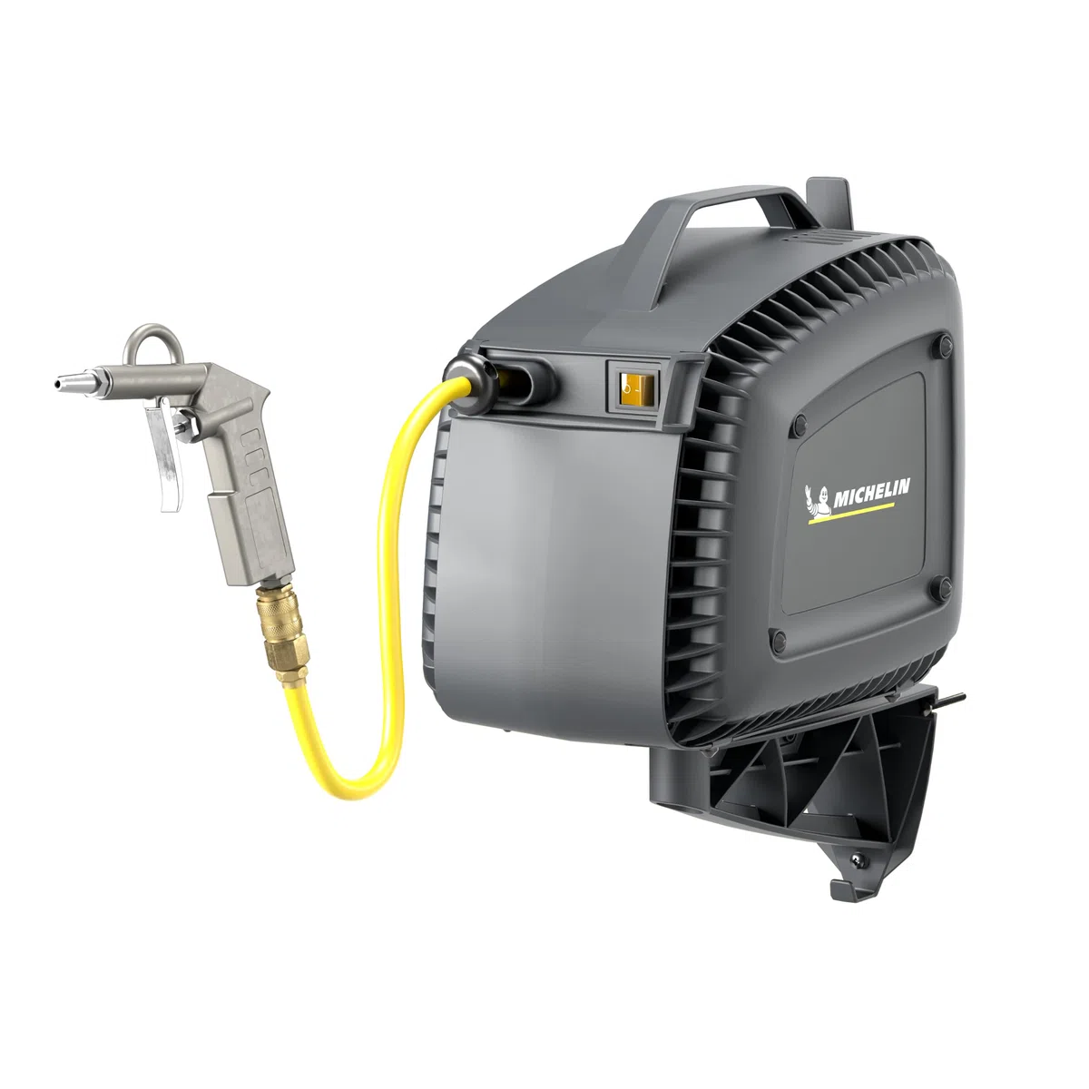 MICHELIN - CA-MBL-GO2 - Compresor Aire Monoblock 1.5HP - Con Enrollador Automático de Manguera 10m - Pistola Sopladora Incluida - 160 l/min 8 BAR - Sin Aceite - Soporte de Pared Plug & Play