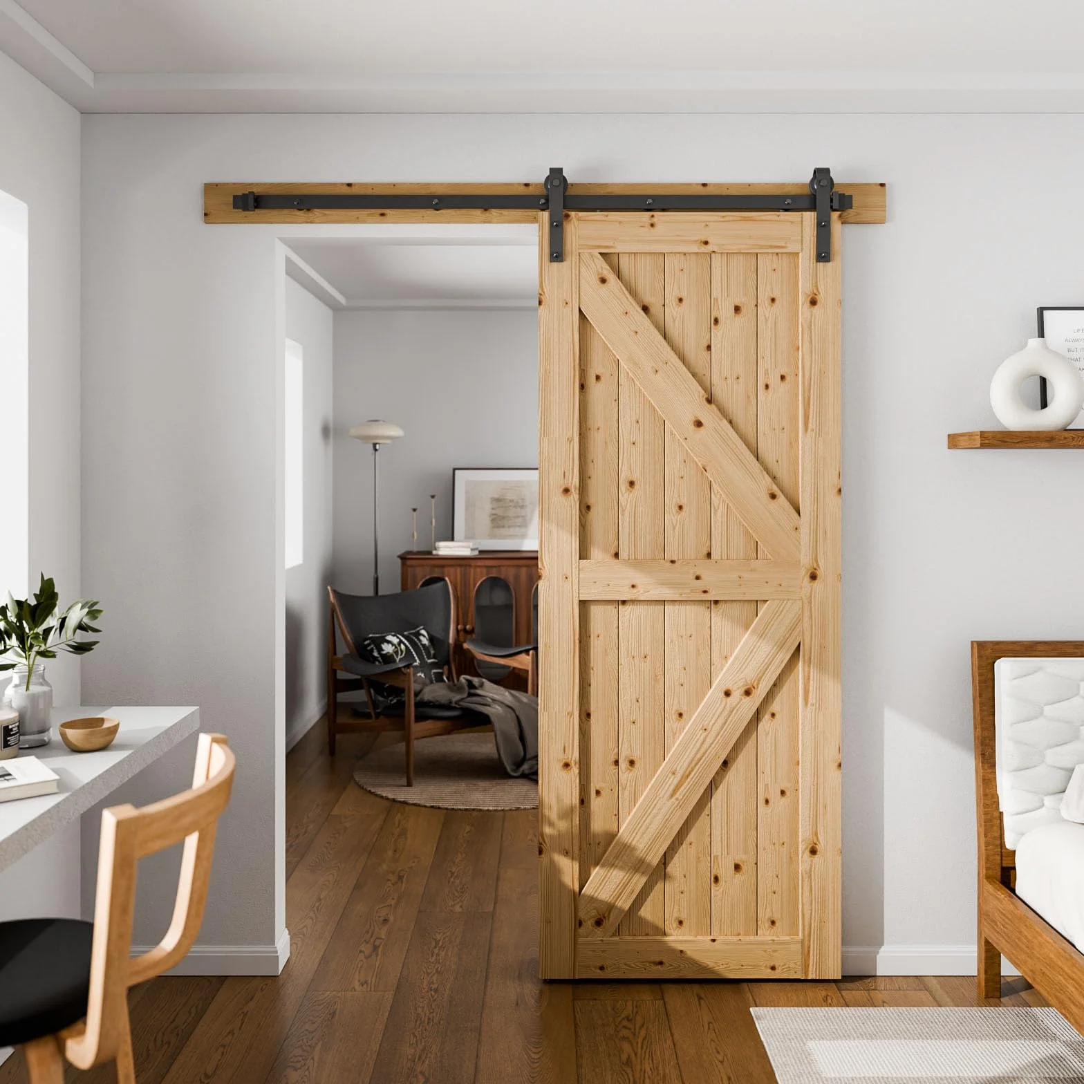 WOLFBIRD 200CM 6.6FT Hardware puerta corredera Kit riel sistema puerta soltera