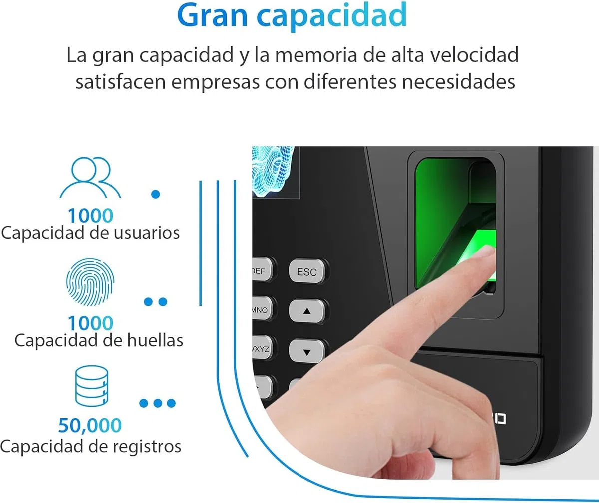 NGTeco Control Horario Empleados con Instalación Sencilla para Pequeñas Empresas en España, Funciona sin Internet, Cálculo Automático y Reloj Fichar con Huella AS10 (Sin Cuota Mensual)