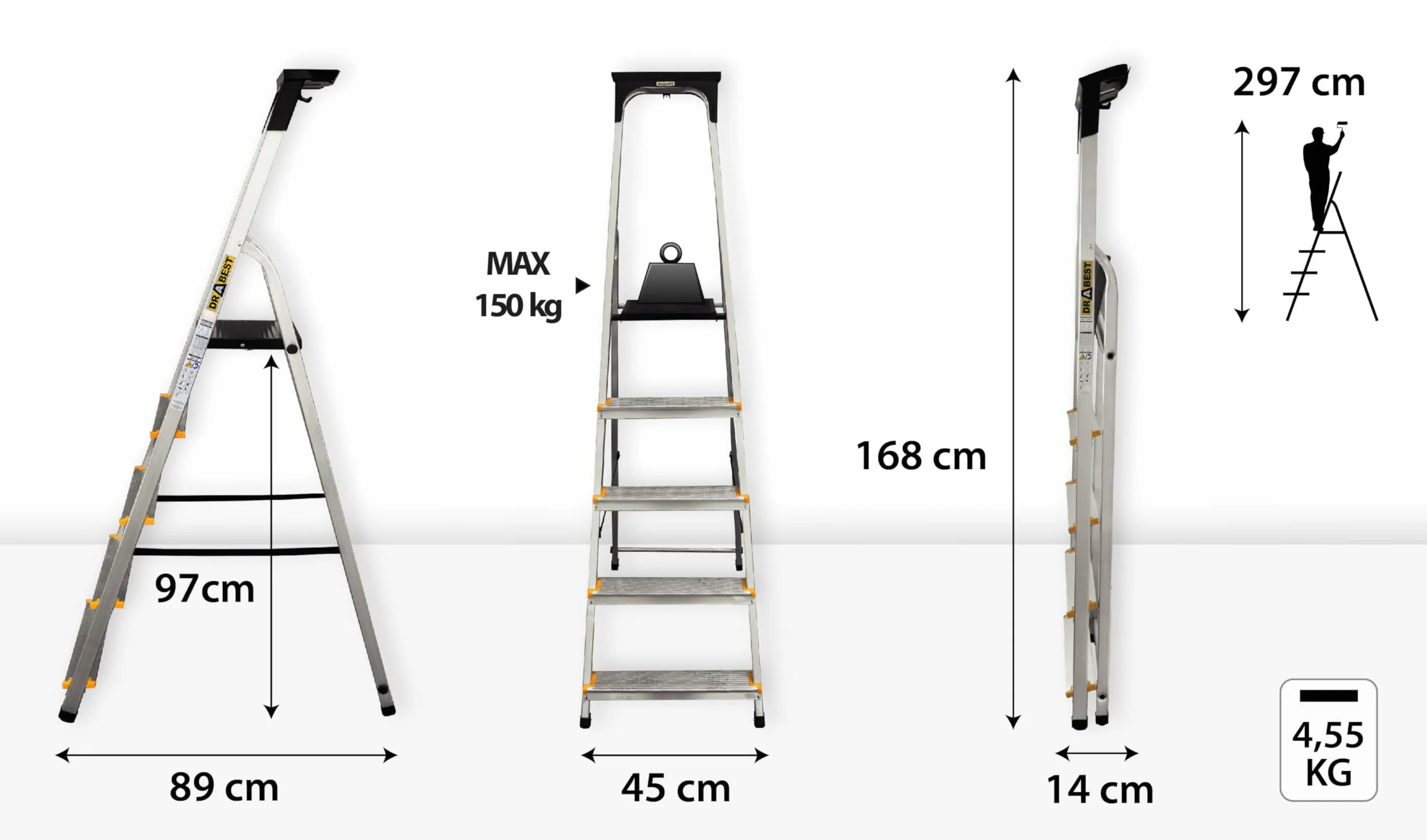 Escalera de aluminio 5 pisadas Trade & DIY | Escalera ligera