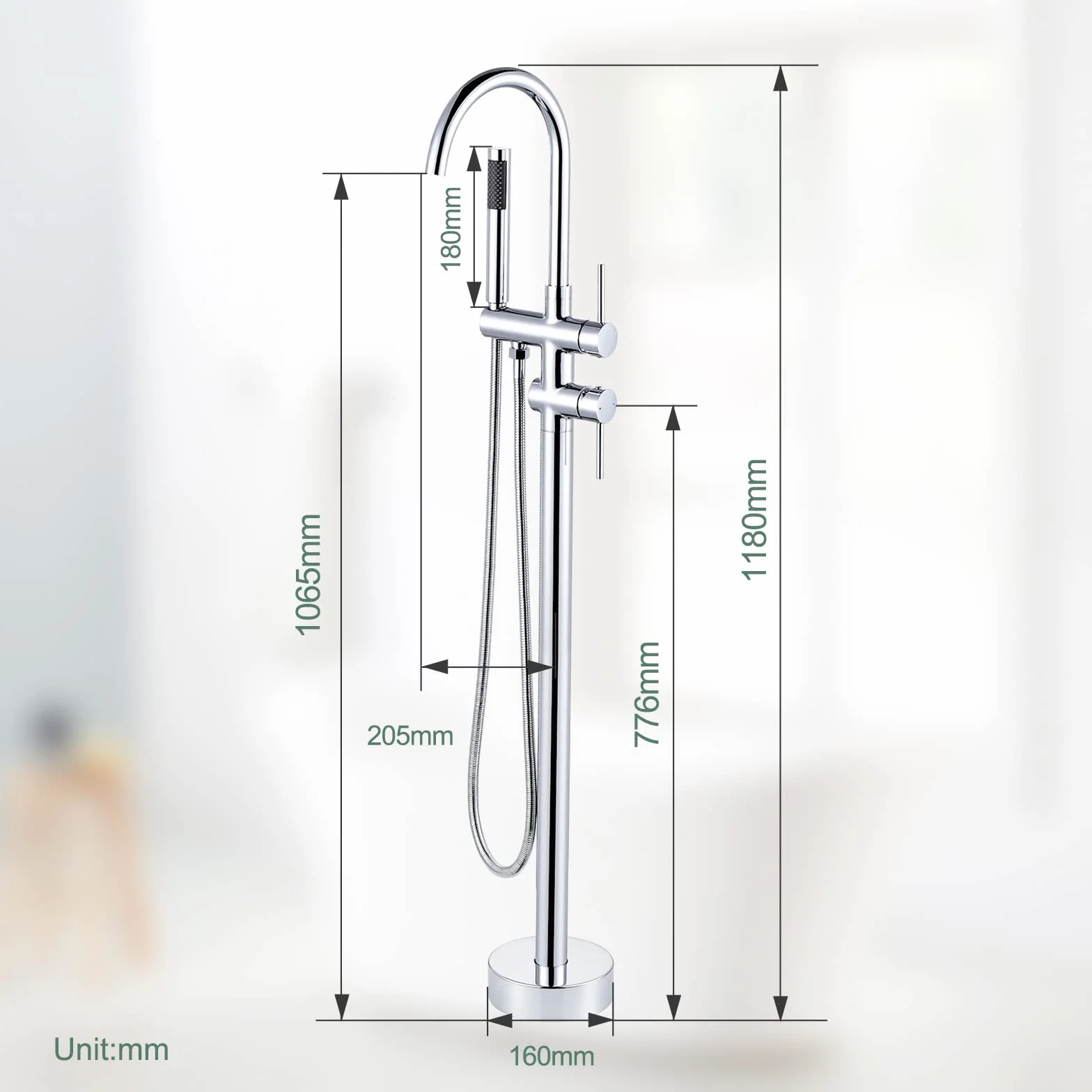 ARCORA Grifo Bañera Suelo con Ducha Giratorio 360° Cobre Acero Inoxidable Cartucho Cerámico Cromo