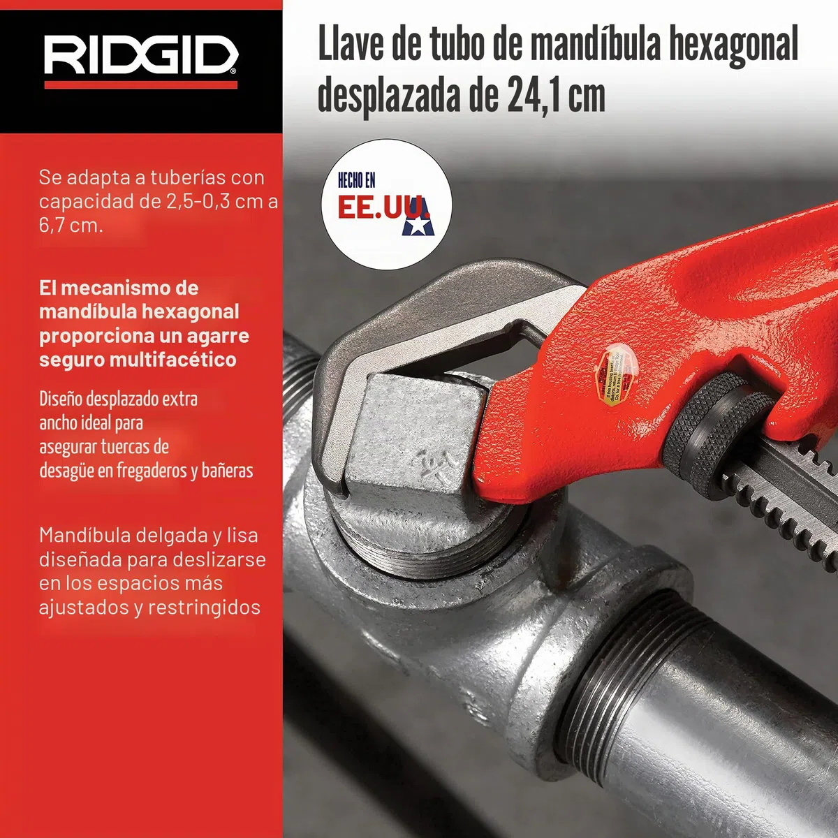 RIDGID 31305 Modelo E-110 Llave hexagonal, Llave hexagonal de ajuste transversal de 9 1/2 pulgadas