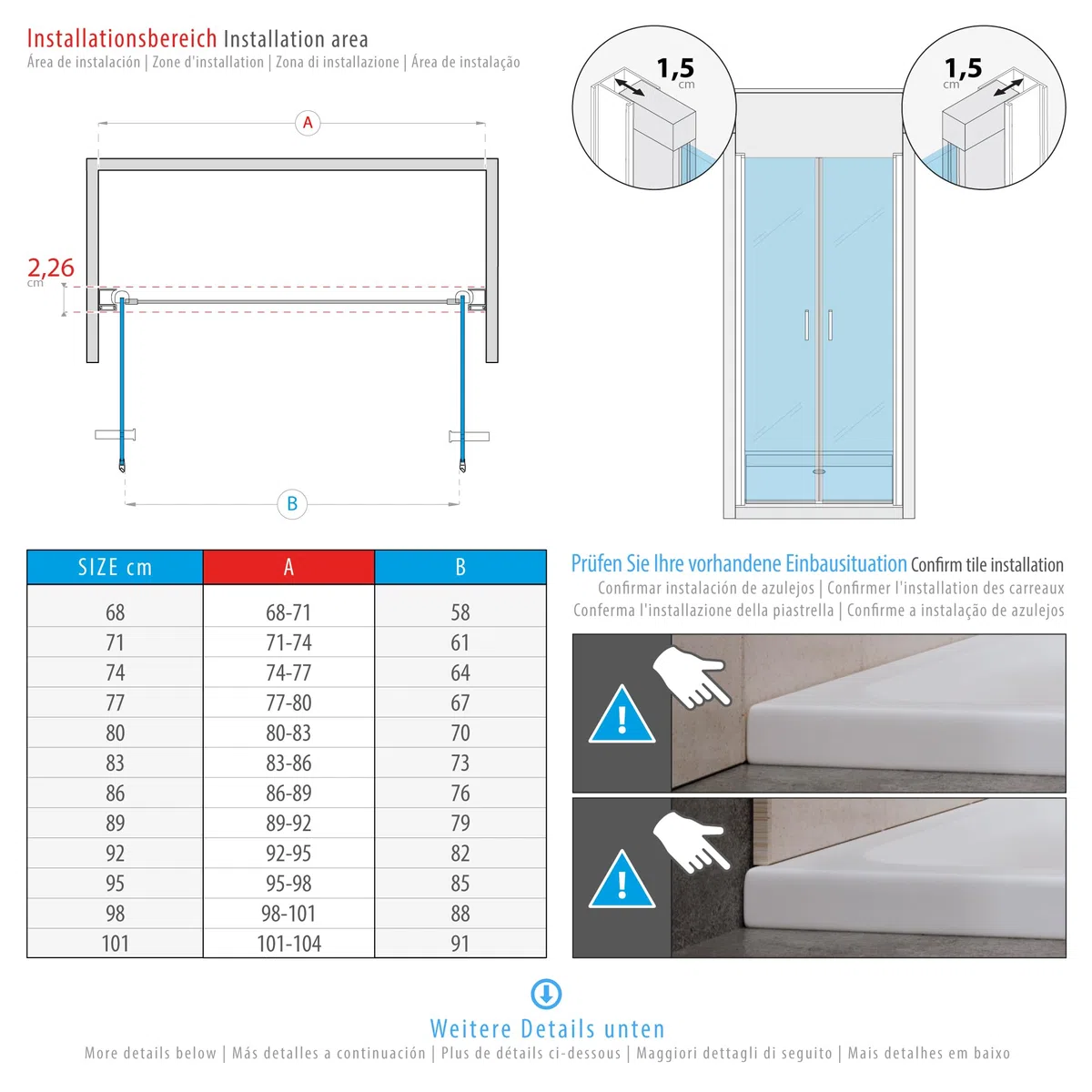 Mampara de Ducha LARA, Puerta Doble Abatible 77-80 x 195 cm - Vidrio de Seguridad Satinado ESG 6MM, Perfiles Cromo #NF