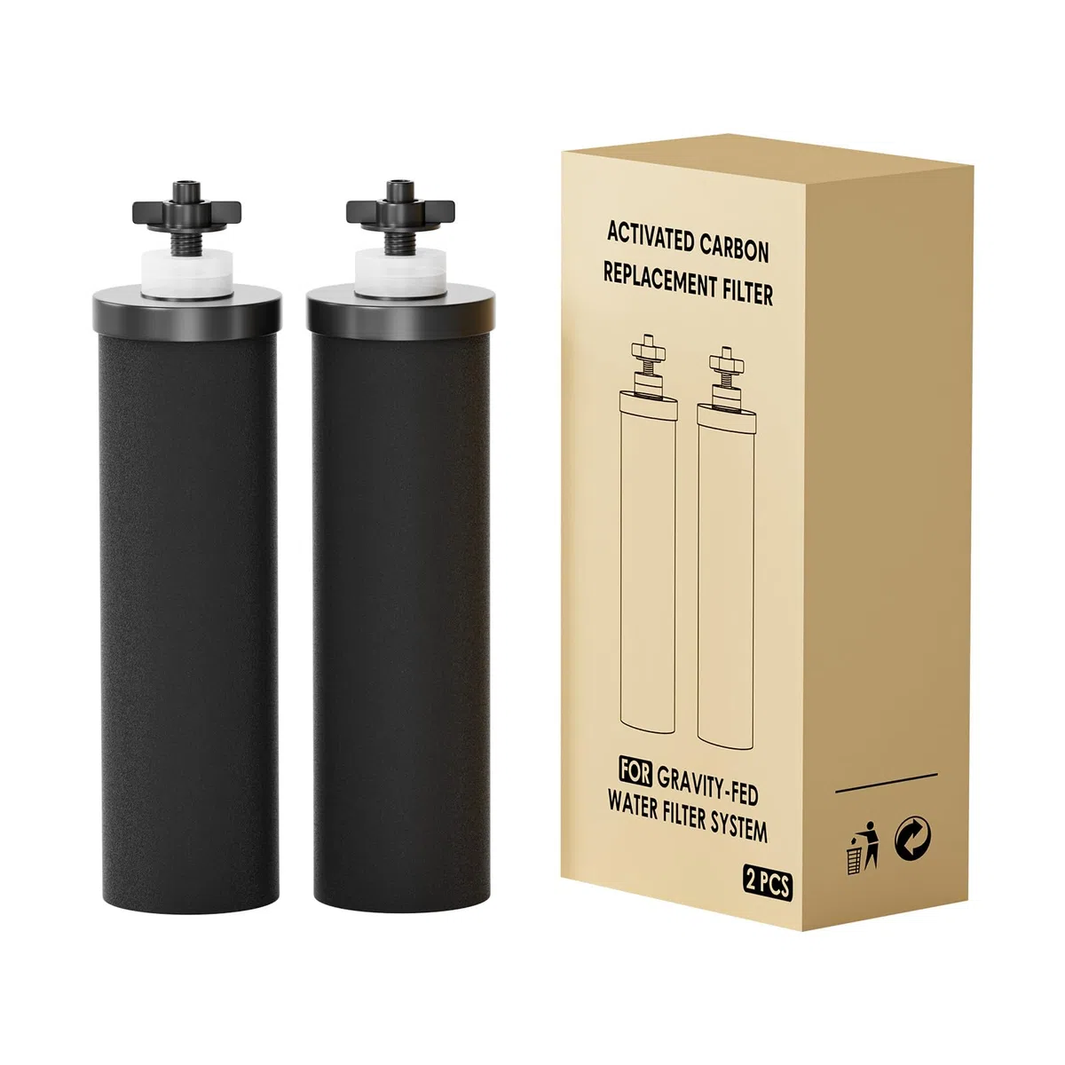 Purewell BB8 - Elementos de purificación de repuesto negros - 2 filtros de repuesto para purificadores de agua, compatibles con sistemas de ultrafiltración por gravedad