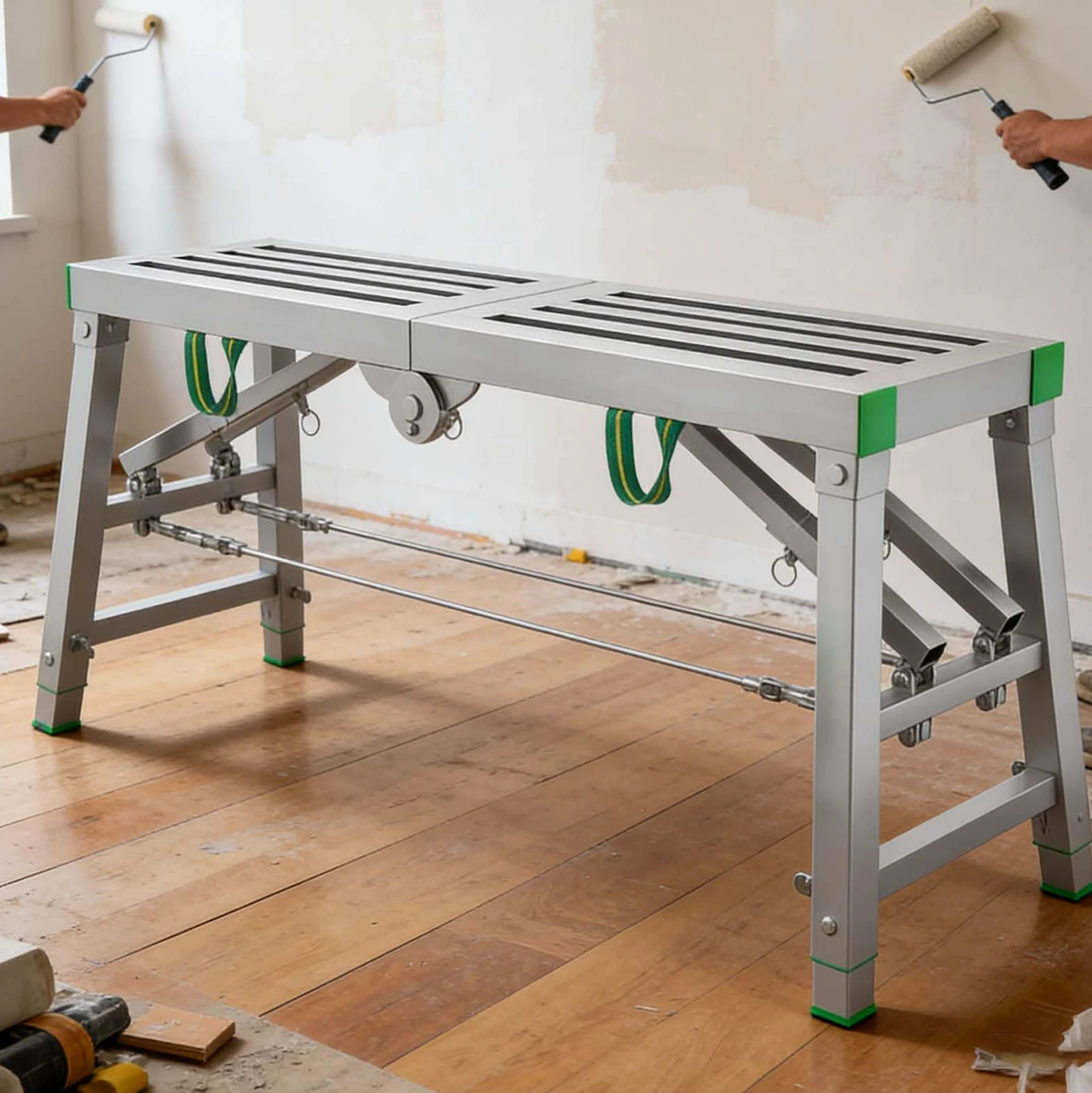 Plataforma de Trabajo Ajustable, Escalera Andamio Plegable De Acero, Estructura de Acero al Carbono, Altura Ajustable, Carga Máxima 800 Libras,001,200cm
