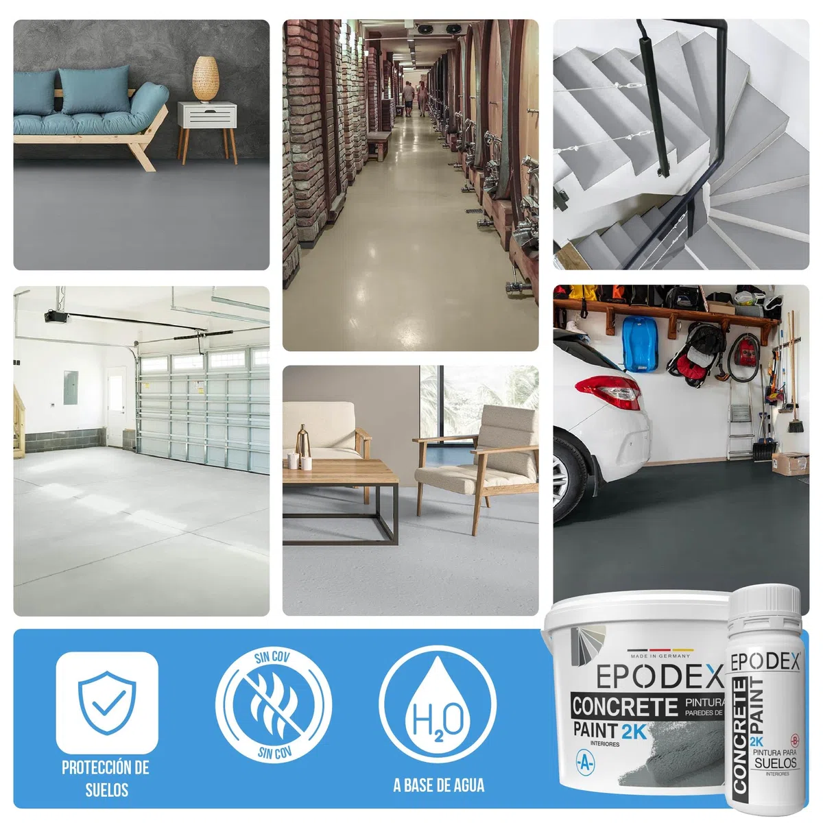 EPODEX Pintura para hormigón 2K, Pintura epóxica para suelos, Resina epoxi para suelo, Impermeable, Sótano, garaje, taller, Interior, 3,6kg (9m² con 2 capas) - Midnight