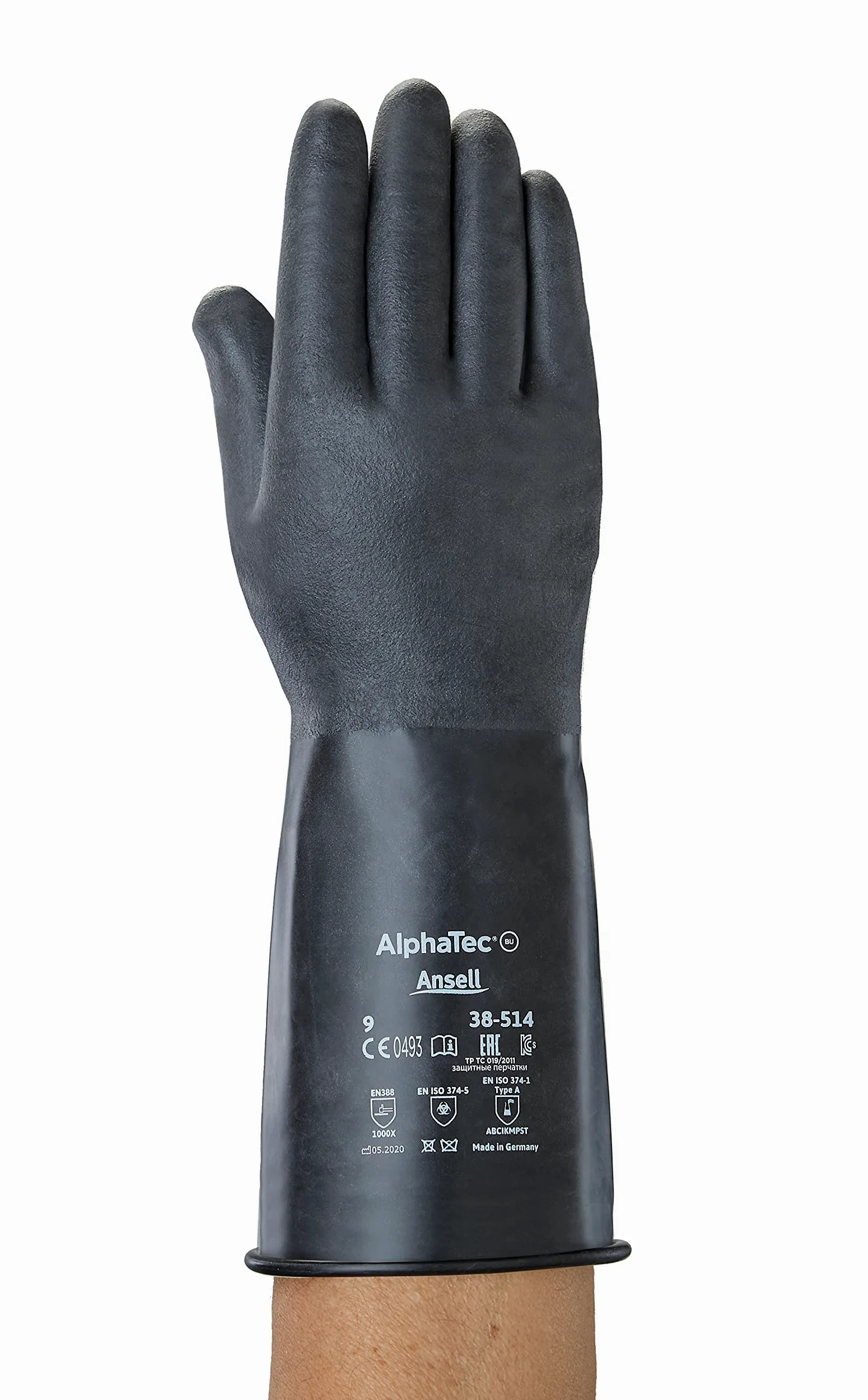 Ansell AlphaTec 38-514 Guantes para Químicos, Máxima Química Protección para Trabajos Pesados, Diseño Flexible y Cómodo, Professional API, Sin látex, Tamaño 9/L (1 Par)