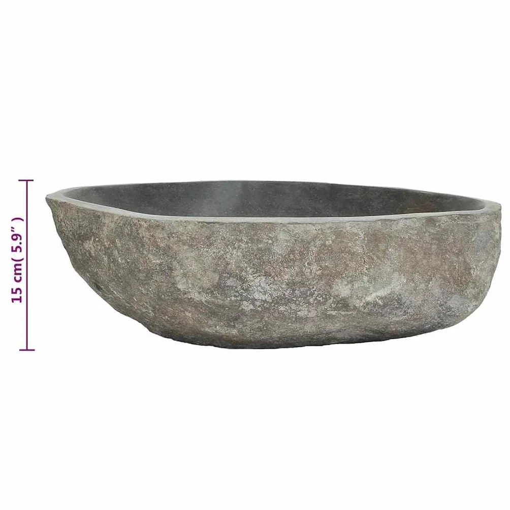 vidaXL Lavabo Ovalado, Cuenca de Piedra Natural, Pila de Lavamanos Fregadero, Decoración para Cuarto de Baño Aseo Hogar, Piedra de Río