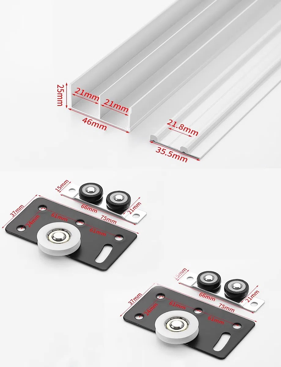 Kit de herrajes for rieles de puerta corrediza de armario, 2 rieles de aluminio con programa de polea, reparación de rieles for puertas corredizas de vidrio, guía for puertas mosquiteras de vidrio for