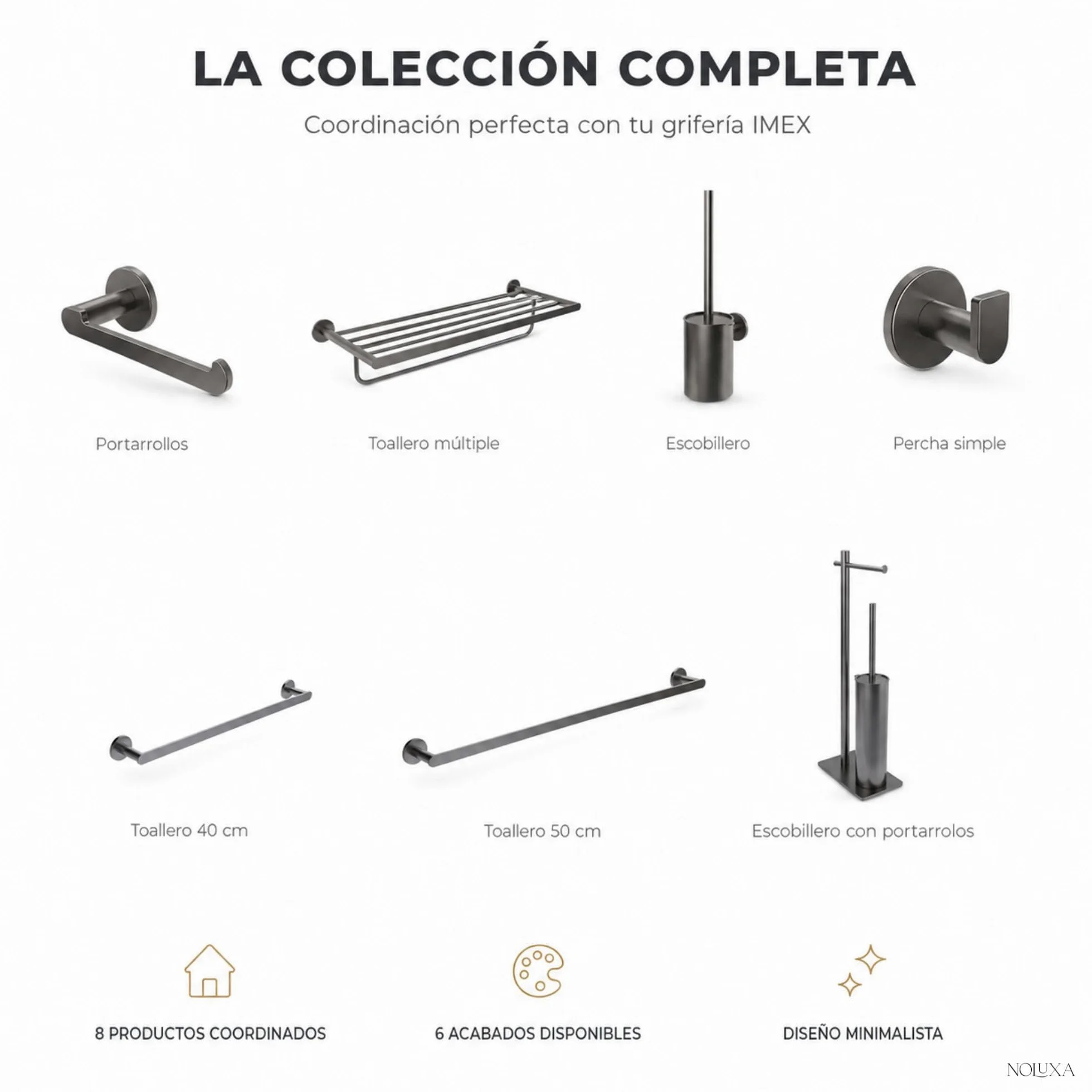 IMEX - Portarrollos Adhesivo Papel Higienico Negro | Portarrollos Baño sin Taladro en Acero Inoxidable S.304 | Resistente a la Humedad y Corrosión | Doble Sistema de Fijación (Atornillado o Pegado)