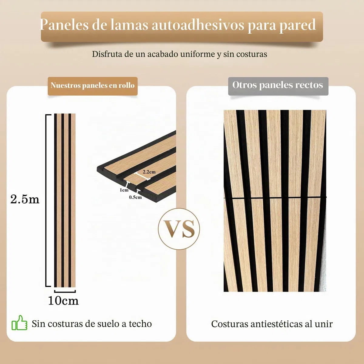 Paneles de pared de listones autoadhesivos, 4 rollos de paneles decorativos de pared para despegar y pegar, panel de madera 3D para paredes (2,5 metros/rollo)
