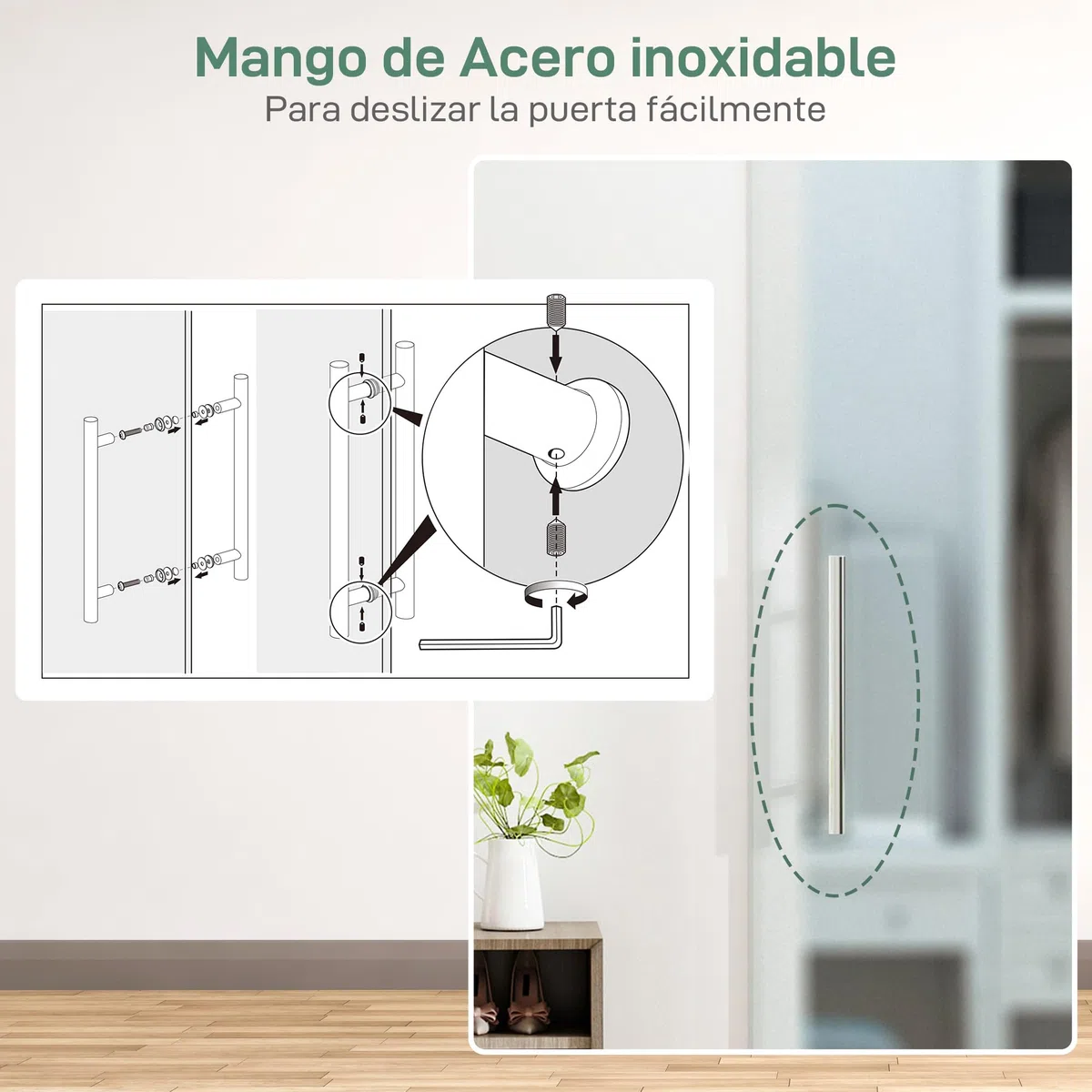 HOMCOM Puerta Corredera 77,5x205 cm Puerta Corrediza de Cristal con Riel Silenciosa para Sala de Estar Comedor Translúcido