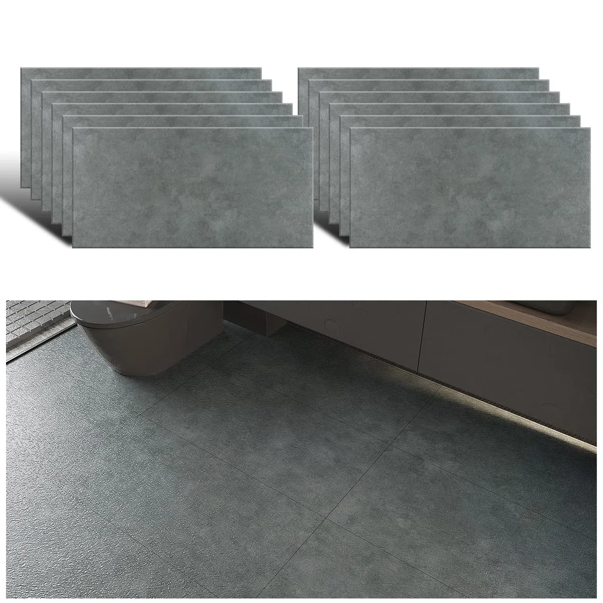 VEELIKE Suelo Vinilo Autoadhesivo Cemento Gris Adhesivos Pegatinas de Baldosas Adhesivas Suelo Papel Adhesivo para Cocina Azulejos Impermeable Papel Pintado Suelo Baño 1.5mm 60cm x 30cm 12 Piezas