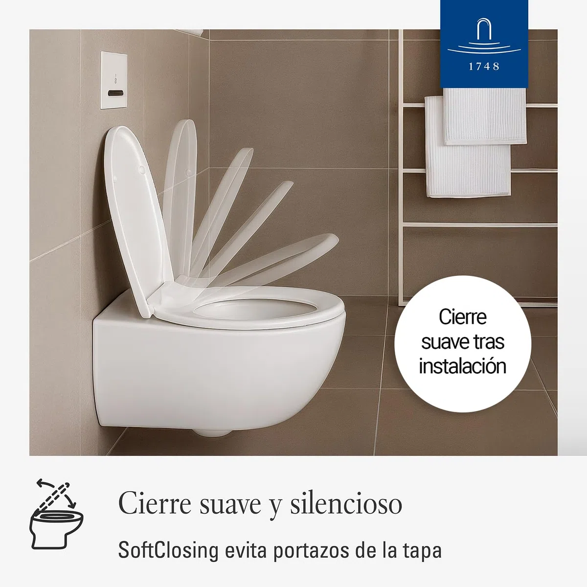 Villeroy & Boch Asiento de inodoro universal ovalado – Tapa blanca brillante con cierre suave – Duroplast resistente y desmontable – Tapa de WC en forma ovalada – Recambio original