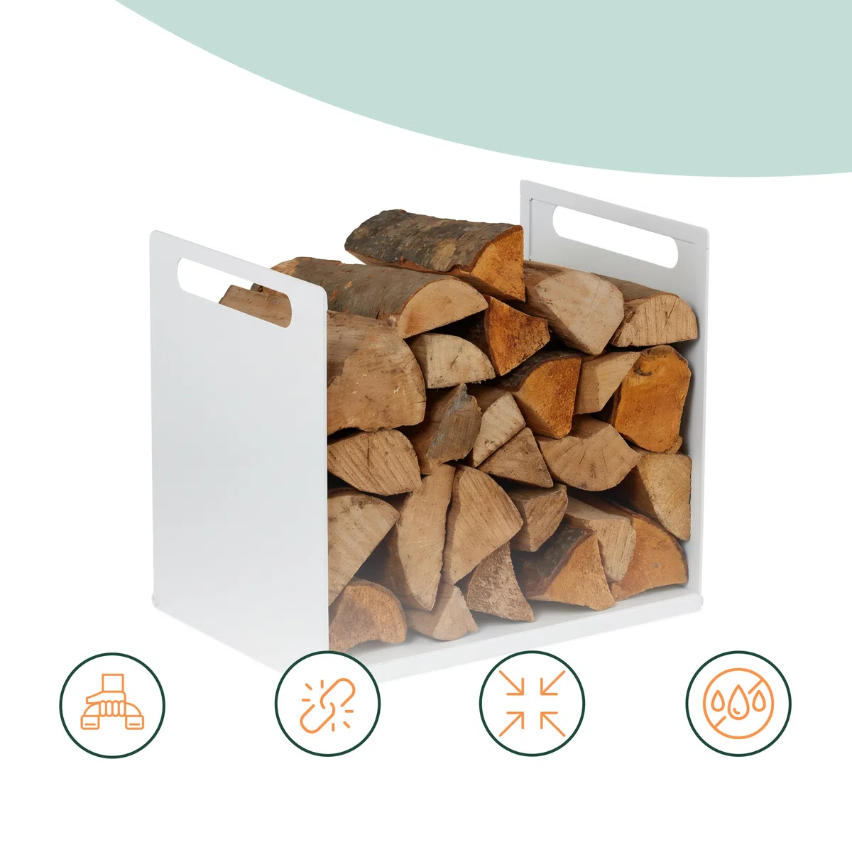 Relaxdays, Metal, Moderno, HBT: 35 x 40 x 30 cm, Estante para leña y Madera apilada, Blanco, 100% Hierro