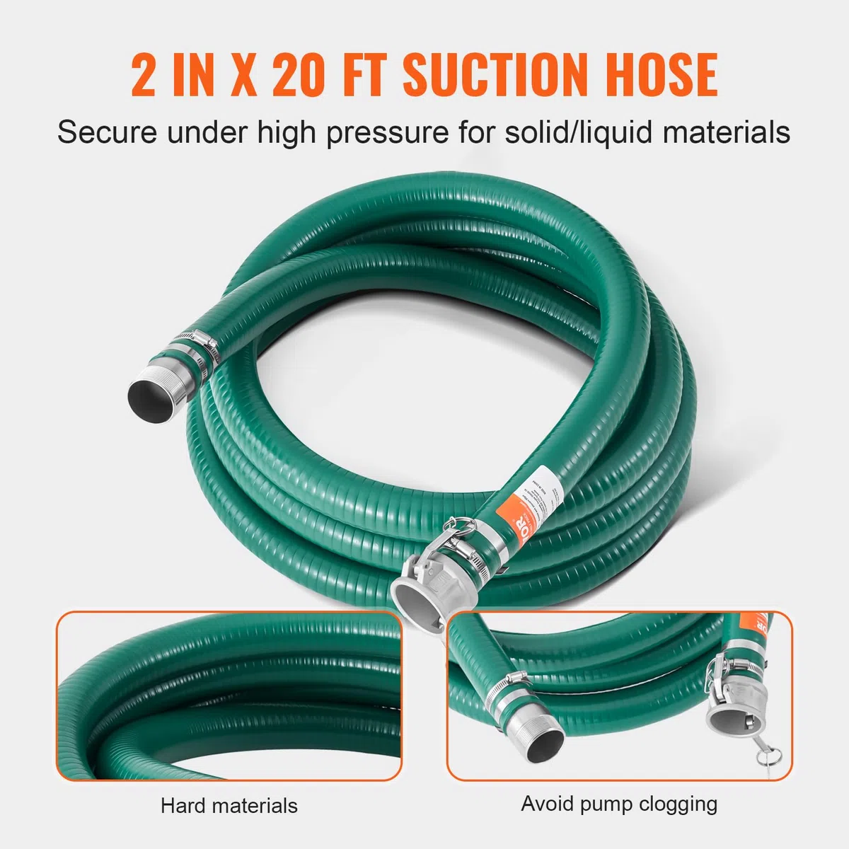 VEVOR Kit de Manguera de Succión para Bomba con Manguera de Retrolavado Azul de 50,8mmx19,81m, Manguera de Succión Verde de 6,1 m y Filtro de Orificio Redondo de Acero, Levas, Abrazaderas, Adaptador