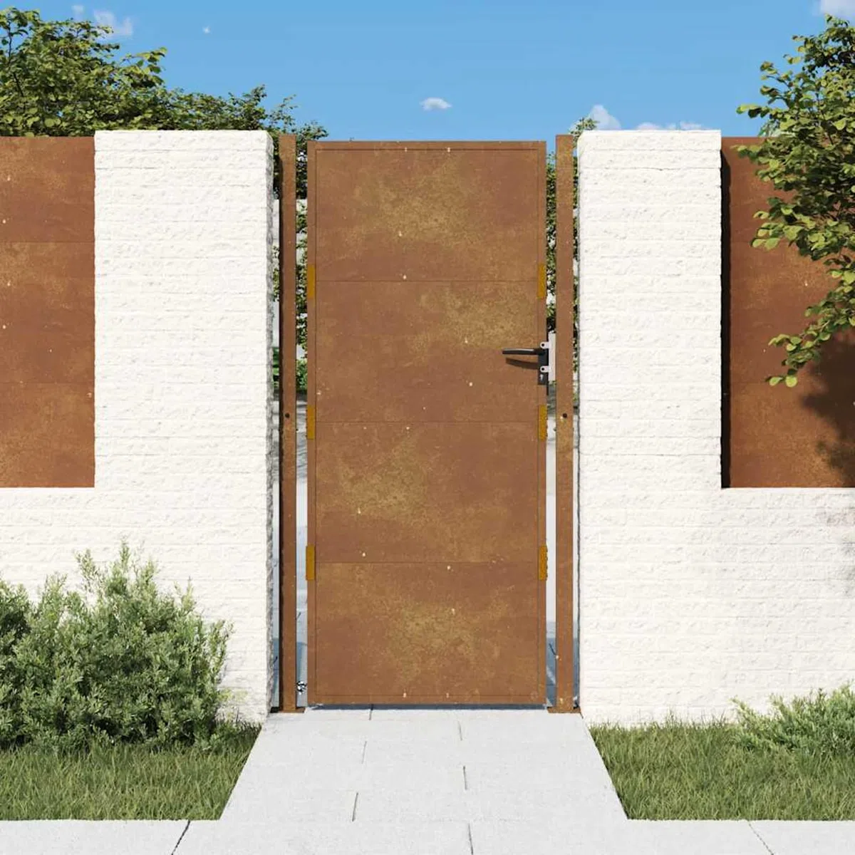 Homgoday Puerta de jardín exterior, puerta de jardín 105 x 205 cm de acero Corten, puerta de jardín exterior, puerta exterior, puertas para exterior, puerta peatonal de exterior