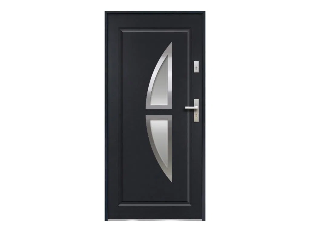 Venta-unica - Puerta de entrada de acero acristalada con inox Alt. 207 x Ancho 100 cm antracita - se abre hacia la izquierda COVAS
