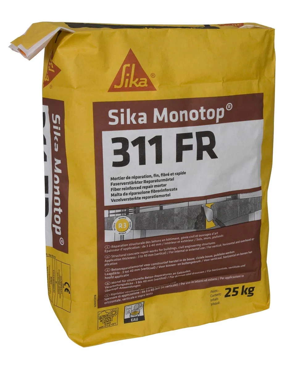 Sika 74811 MONOTOP 311 fr mortero de reparación R3, fin, Fibrado y rápida, gris, 25 kg